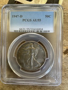 1947-D WALKING LIBERTY HALF DOLLAR PCGS AU-55 Coin