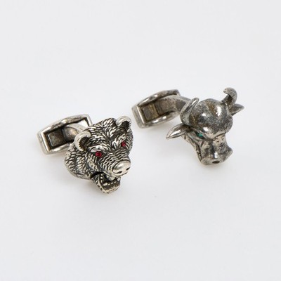Tateossian Bulle & Bär Mechanische Manschettenknöpfe Silberfarben mit Swarovski