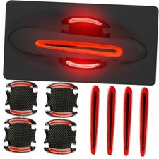 8Pcs Car Door Handle Protector Reflective Sticker,3D Carbon Fiber Universal Red