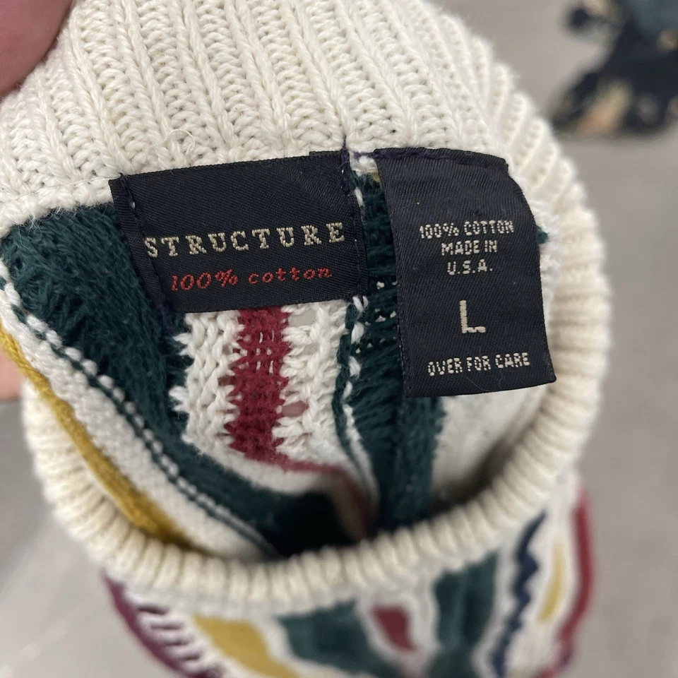 Vintage 90s Structure Coogi Style 3-d Crewneck Pullover Sweater Men's Large - Image 4 of 4