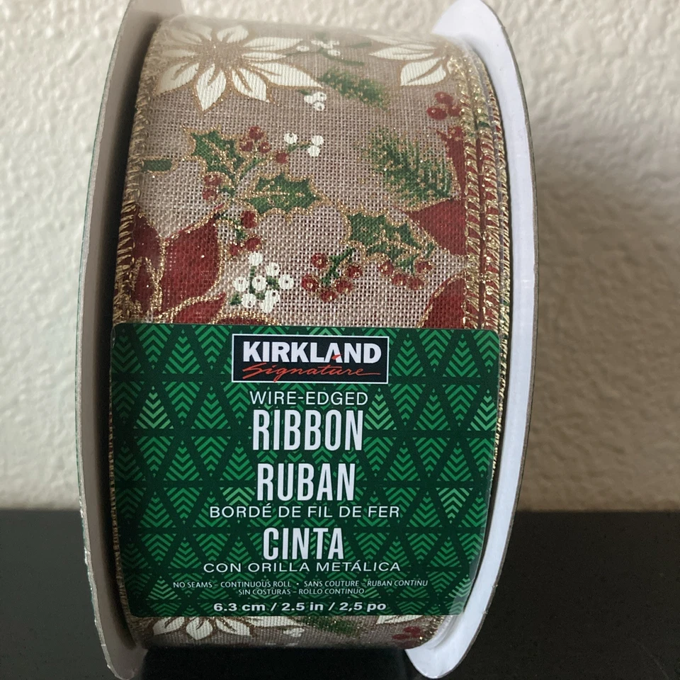 Kirkland Signature Wire Edged Christmas Ribbon 2.5”/ x 50 Yards/Poinsettia - Image 2 of 4