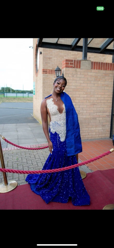 Beaded crystal Rhinestone Sparkly royal blue mermaid Prom dress size 6 worn once - Image 2 of 2