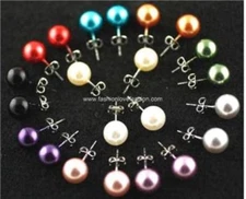 1 Pair Pierced Faux,Imitation Pearl Round Stud Earrings Multi Colors to Choose