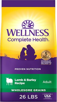 26LB Wellness Health Dry Dog Food,Wholesome Grains,Natural, Lamb & Barley Recipe