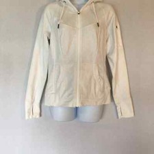 Athleta Womens Jacket Women Small White Zip Up Collared Hoodie Arm Pocket
