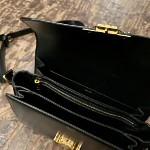 Auth CELINE Triomphe Medium - Black gold Shiny Calfskin Shoulder Bag from japan - Picture 8 of 10