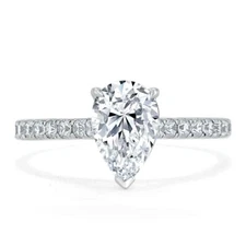 Pear Cut 2.35 Ct Lab Grown Diamond Wedding Ring 14K Solid White Gold size 7