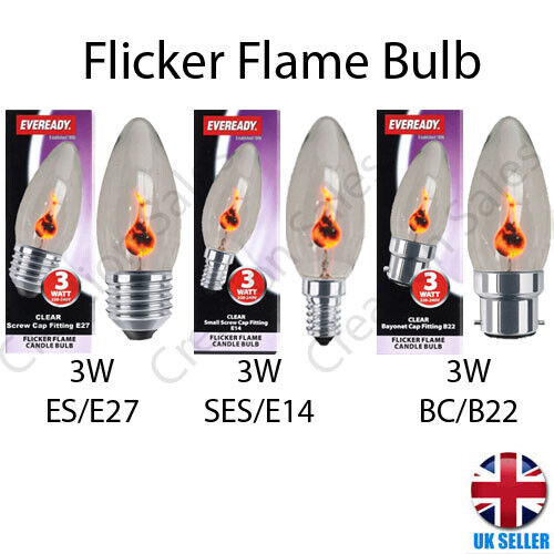E14 E27 B22 Flame Effect Fire Light Bulb Flickering Candle Lamp Decor Eveready - Afbeelding 1 van 10