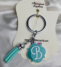 TEAL MONOGRAM LETTER B TASSEL KEYCHAIN