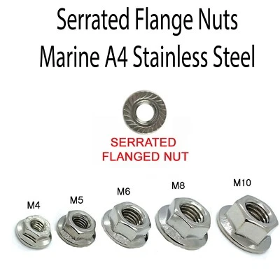 UNIVERSAL HARDWARE Flange Nut SERRATED Bottom A4 Marine Stainless Steel FLANGED NUTs DIN 6923