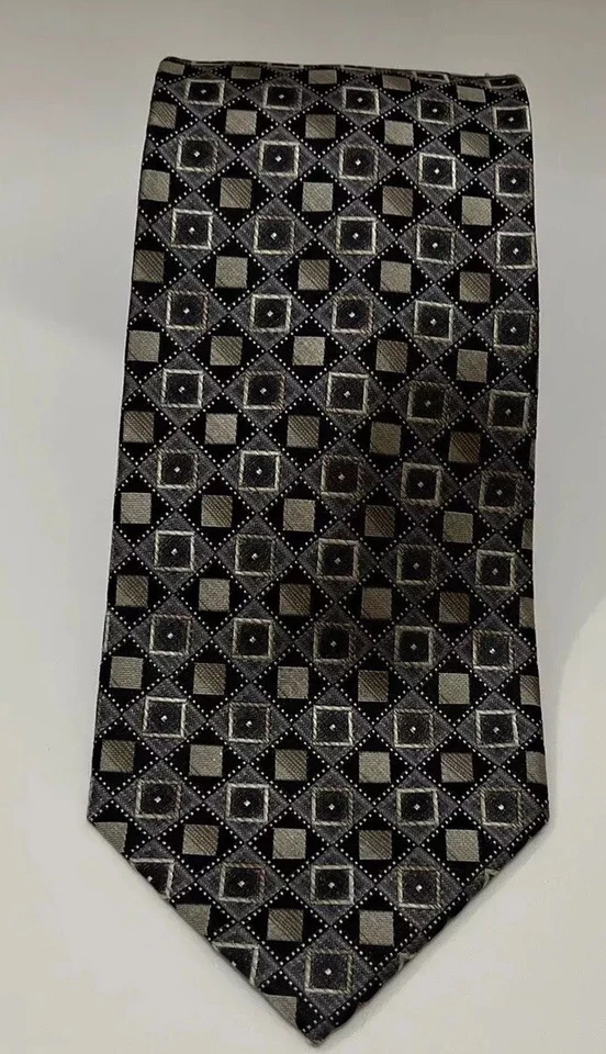 Joseph & Feiss Silk Xtra Long Foulard Framed Geometric Tie Black & Gray 64” x 4” - Image 4 of 4