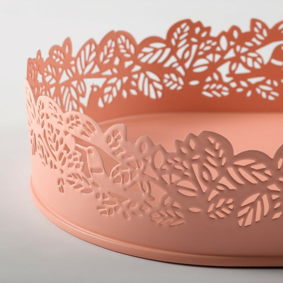 IKEA SAMVERKA Kerzenschale Oval – 35x15 Cm, Weiß, Mit Vogel- Und Blattmuster