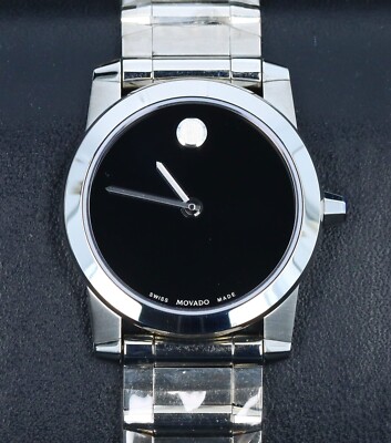Movado Vizio 25mm Ladies 0606681, Black Museum Dial - Stainless
