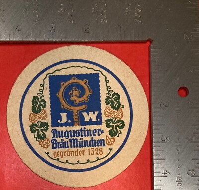 J. W. AUGUSTINER BRAU MUNCHEN 4.2 INCH ROUND  BEER COASTER RARE VINTAGE #2