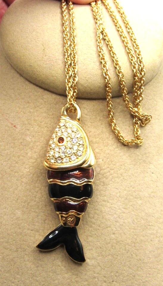 Juego de colgante y cadena de peces articulados firmados Swarovski Swam Foto 2 de 4