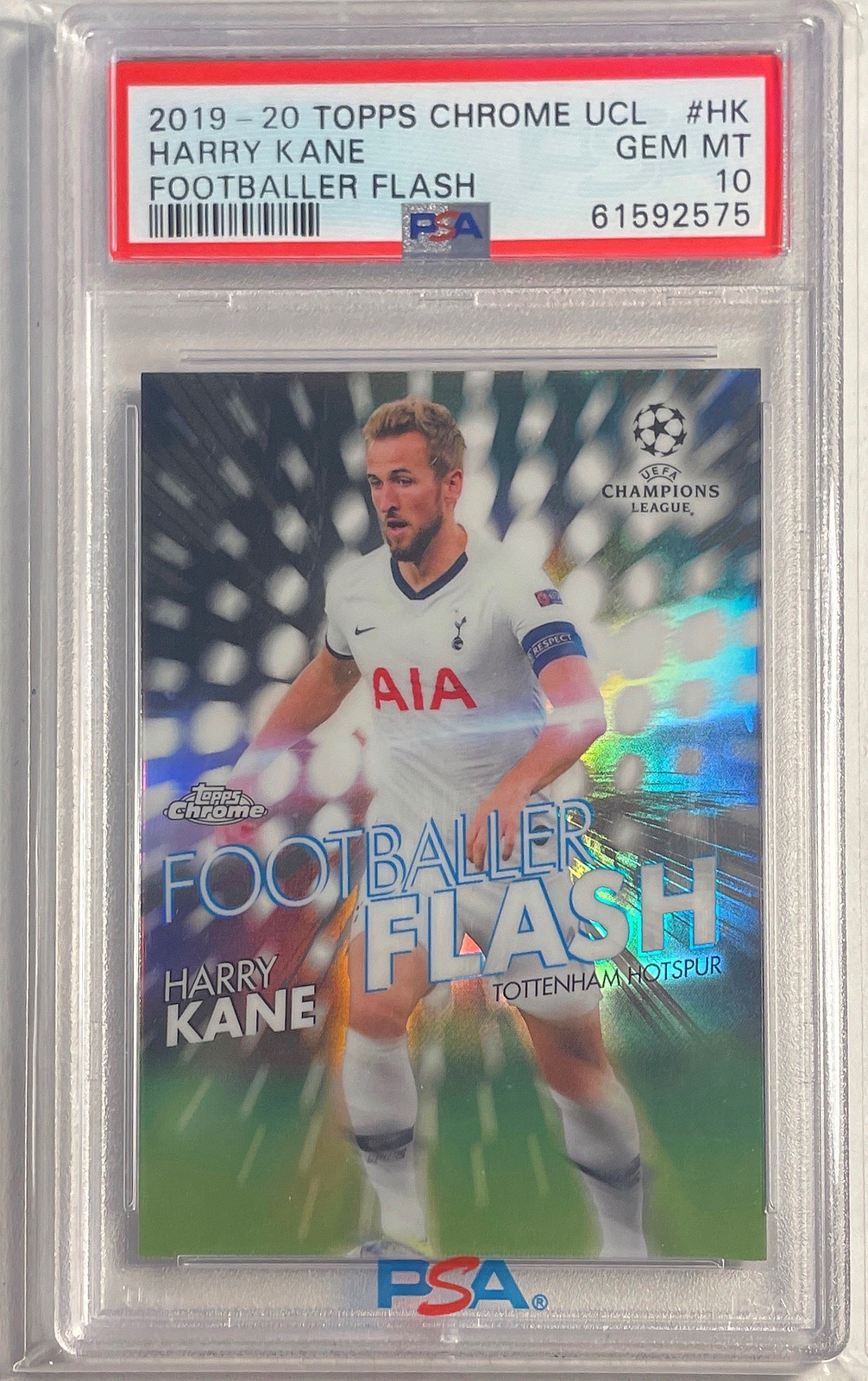 HARRY KANE 2019-20 TOPPS CHROME UCL FOOTBALLER FLASH CASE HIT SSP PSA 10 POP 18