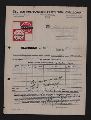 ERFURT, Rechnung 1929, Deutsch-Amerikanische Petroleum-Gesellschaft Standard