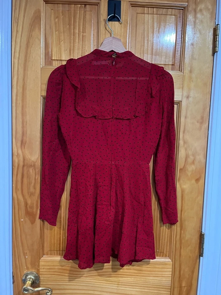Mini Vestido Para Mujer Reformation Negro Lunares Rojo Chispa Manga Larga Talla 0 Foto 3 de 4