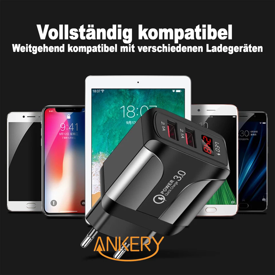 2-Port USB Schnellladegerät mit LED Display 3A Netzteil Adapter Mehrfachstecker - Bild 2 von 4