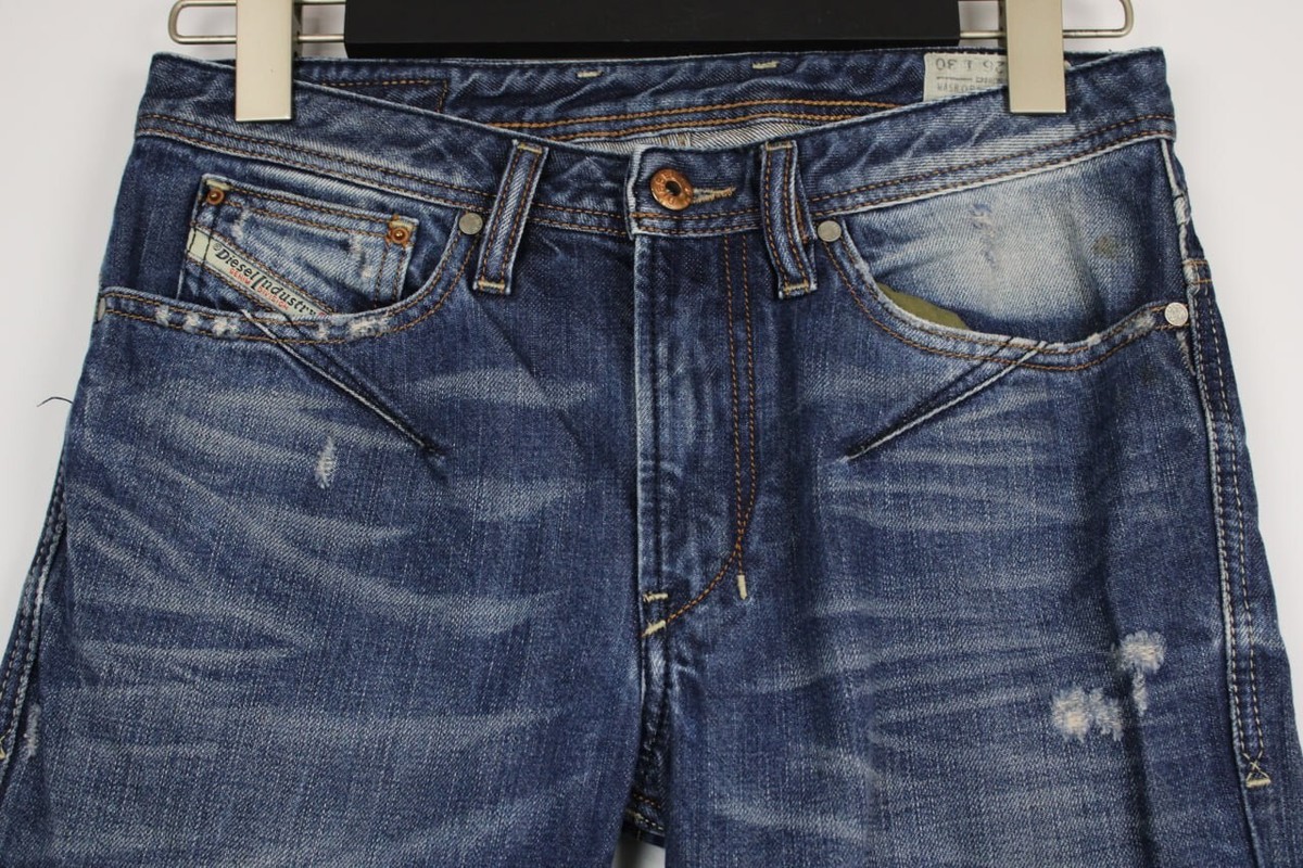 DIESEL SHIONER Blue Wash 0813S Denim Slim Skinny Distressed Jeans