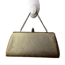 VTG Metallic Clutch Evening Bag Gold Clasp Convertible Hollywood Regency 1960s