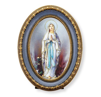 Oval Gold-Leaf Frame Our Lady of Lourdes Print, 5 1/2'' x 7 1/2'', Italy