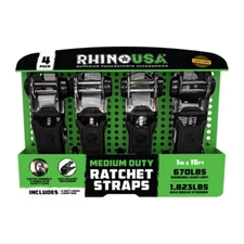 Rhino USA 1in x 15ft Medium Duty Ratchet Straps NEW