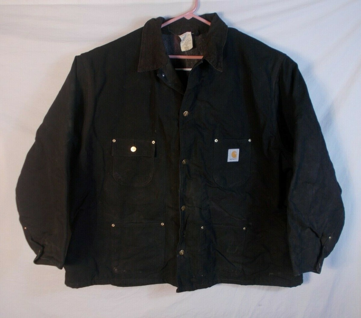 Vintage Carhartt Black Canvas Chore Jacket Men Size 60 Quilted