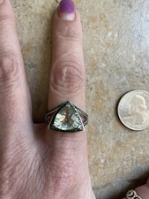 Vintage 925 Sterling Silver Green Quartz Ring Size 7.5