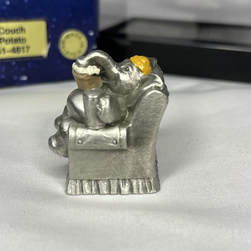 Hudson Pewter Mini Elephant Couch Potato holding Remote Control, Popcorn & Soda. - Picture 5 of 9