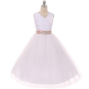 white and blush flower girl dress