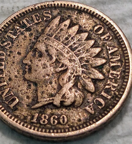 1860 Indian Head Cent - Penny - 1C - Grade F - #11552 - Pointed? Bust Variety