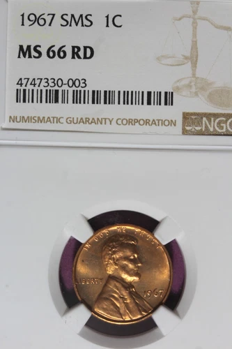 1967 SMS NGC 1C MS66RD LINCOLN MEMORIAL CENT #B47212