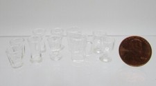 Dollhouse Miniature Plastic Glassware Glass Set 10 Pieces Bar or Kitchen G8292