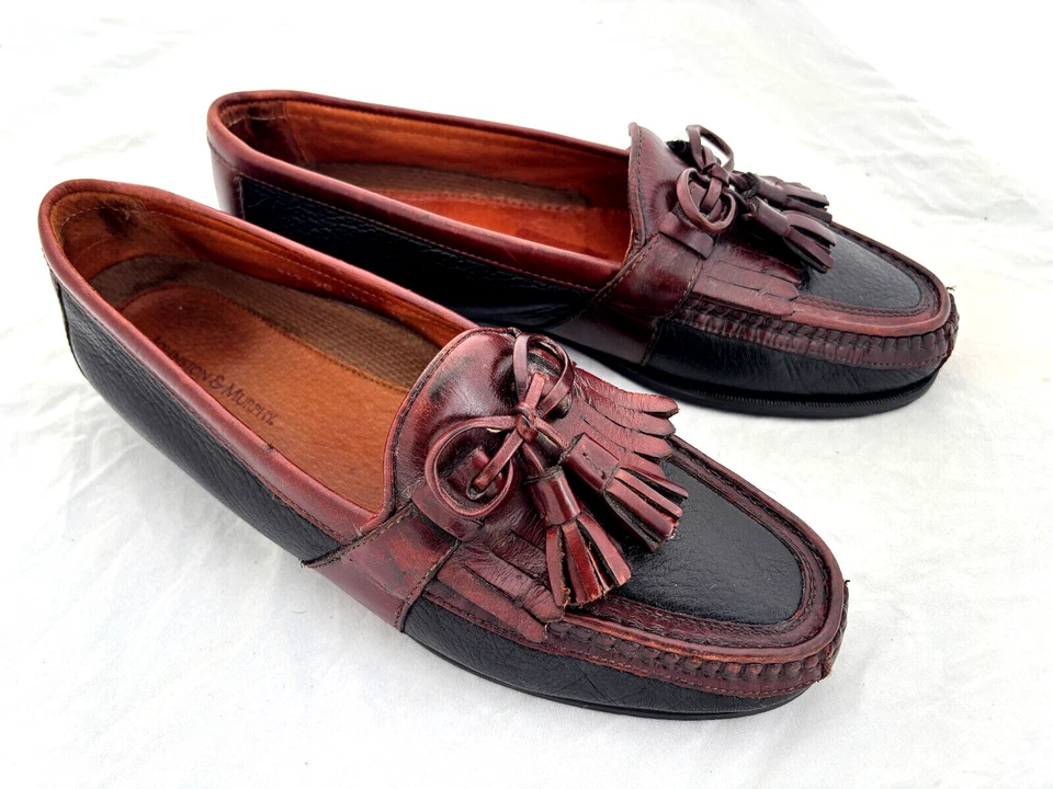Johnston & Murphy Passport Cuero Mocasines Borla Hombres Zapatos Talla 9.5 Hecho en Italia Foto 3 de 4