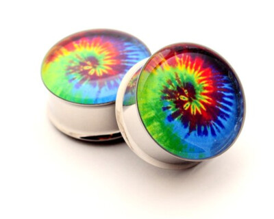 Pair of Double Flare Tie Dye Picture Plugs gauges Choose Size