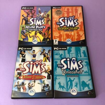 Die Sims 1 Deluxe PC CD-Rom Basisspiel House Party Unleashed x 3 Erweiterungspacks