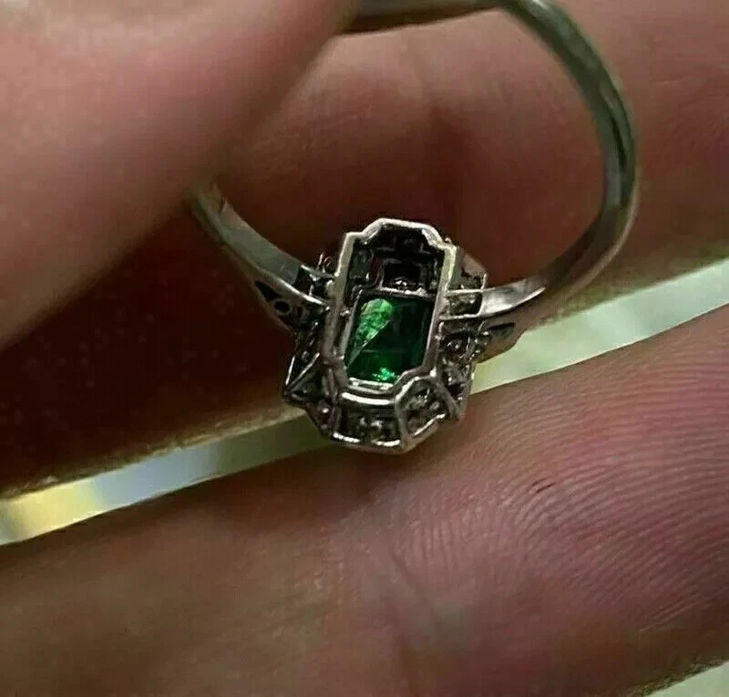 Anel de noivado feminino esmeralda verde natural 2,70 ct ouro branco 14K sólido - Imagem 3 de 4