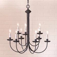 9 Arm Grandview Chandelier in Textured Black Metal Iron & Gray Candle Sleeves 