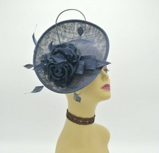 M8184 Navy Kentucky Derby Church Wedding Easter Tea Party Sinamay Fascinator
