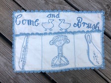 Vintage 1950's Hand-made Blue Embroidered Comb Brush Holder Ducks