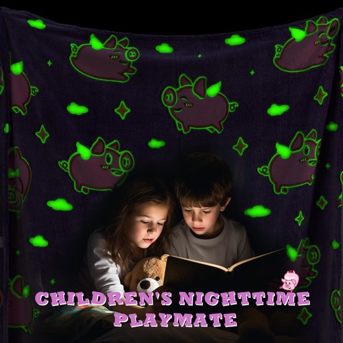 Pig Blanket Glow in The Dark Cute Pink Pig Throw Blanket for Girls Kids Pig G... - Picture 3 of 6