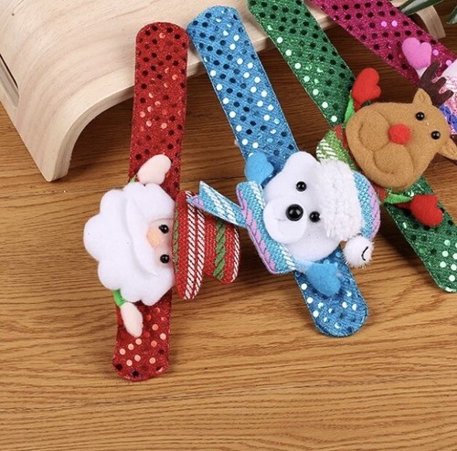 3 LED Light Christmas Santa Claus Snowman Reindeer Slap Bracelets Christmas Gift - Picture 2 of 6
