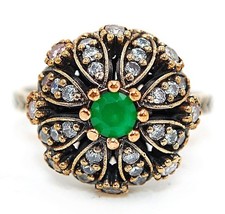 Ottoman Empire Style 1CT Treated Emerald 925 Sterling Silver Ring Sz 7 HB4
