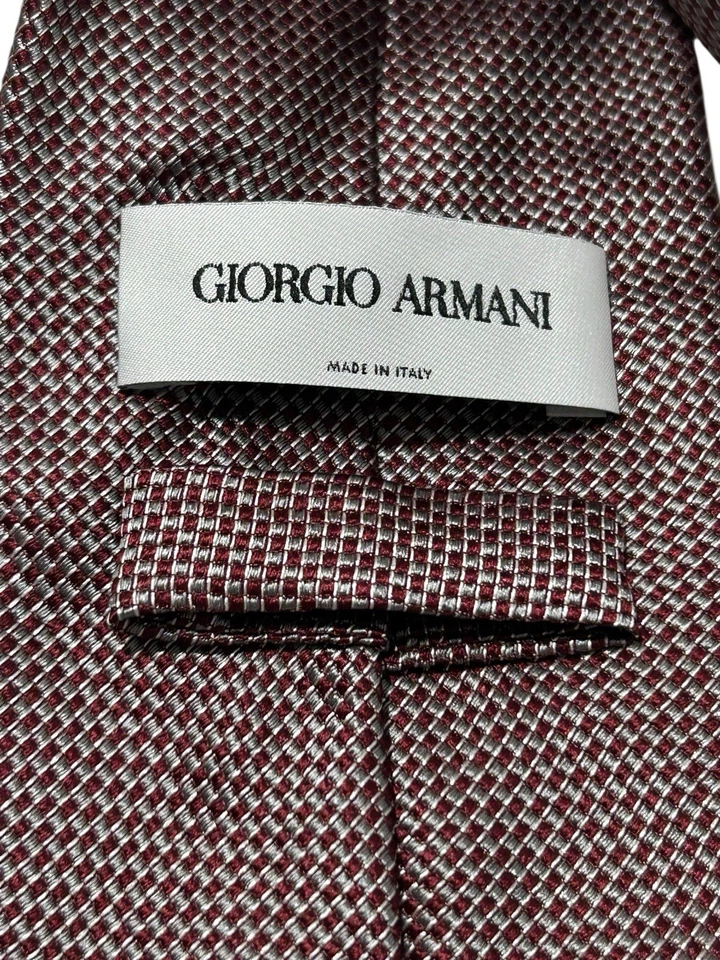 Corbata de seda para hombre GIORGIO ARMANI diseñador ITALIA geométrico rosa rojo gris cuadros Foto 2 de 4