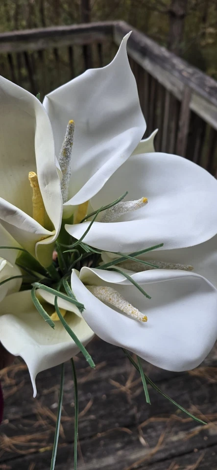 Calla 百合新娘花束白色真实感觉人造花经典人造 — 第 4/4 张图片