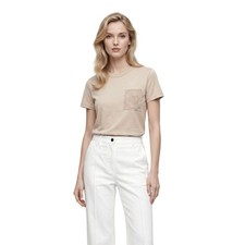 Herm s Embroidered Pocket T-shirt Beige Pierre D'Istrie Cotton Size 34
