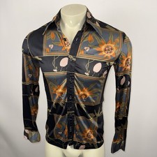 【60~70's】 Euro Vintage OPEN COLLAR SHIRT Nylon Regular Size S Button-Front Vintage Casual Shirts for Men