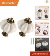 Ceramic Pumpkin Knobs 2 Pack - Antique White Vintage Drawer Pulls with Screws