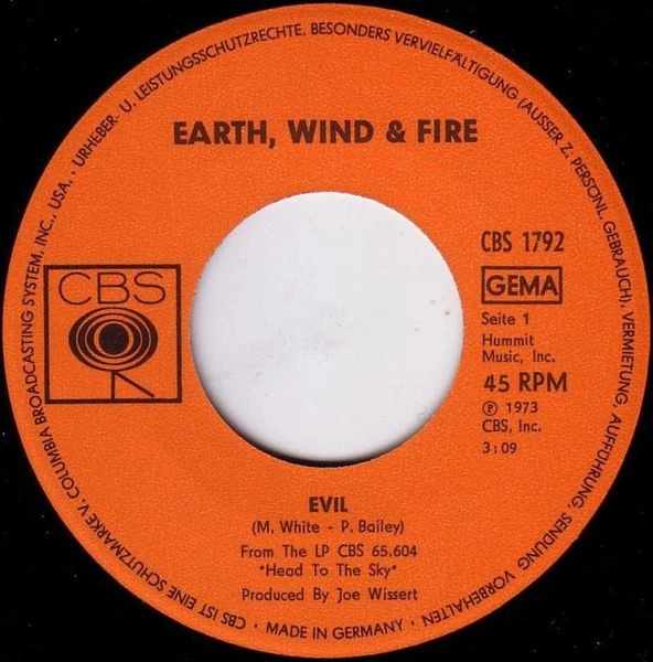 Earth, Wind & Fire - Evil Funk / Soul Disco 7" Promo Schallplatte 50708 - Bild 3 von 4